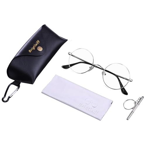 Image of Brigtlaiff Round Blue Light Blocking Glasses for Men Women, Computer Gaming TV Glasses Anti Eyestrain with Metal Frame
