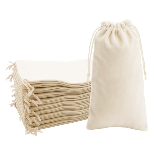Mandala Crafts 7x15 Cream Velvet Drawstring Bags for Wine Bottle
