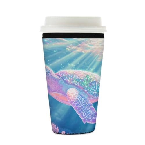 Myfsucce Funda reutilizable para taza de café, funda de neopreno para café helado con estampado de tortuga, 2 mm de grosor, tamaño de 16 a 18 onzas