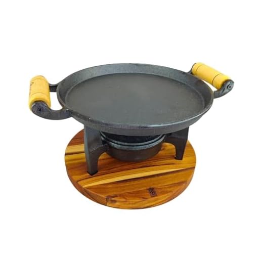 Kit Chapa e Fogareiro De Ferro Fundido Com Suporte de Madeira Tábua De Churrasco Para Fogão A Lenha Gás Bifeteira Alça De Madeira Frigideira Para Preparar E Servir Carne Batata Petisco Porção