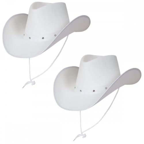 Titch & Timbo Adult Texan Cowboy Hat 2 Pack (Multiple Options) : Fancy Dress Party Accessory Country Western Rancher Wild West Music Festival (Classic Texan White White)