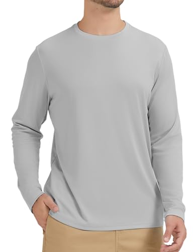 Men's Rash Guard Shirts Swim Shirts UPF 50+ UV Sun Protection Long Sleeve Shirts Lightweight Quick Dry Light Grey 3XL
