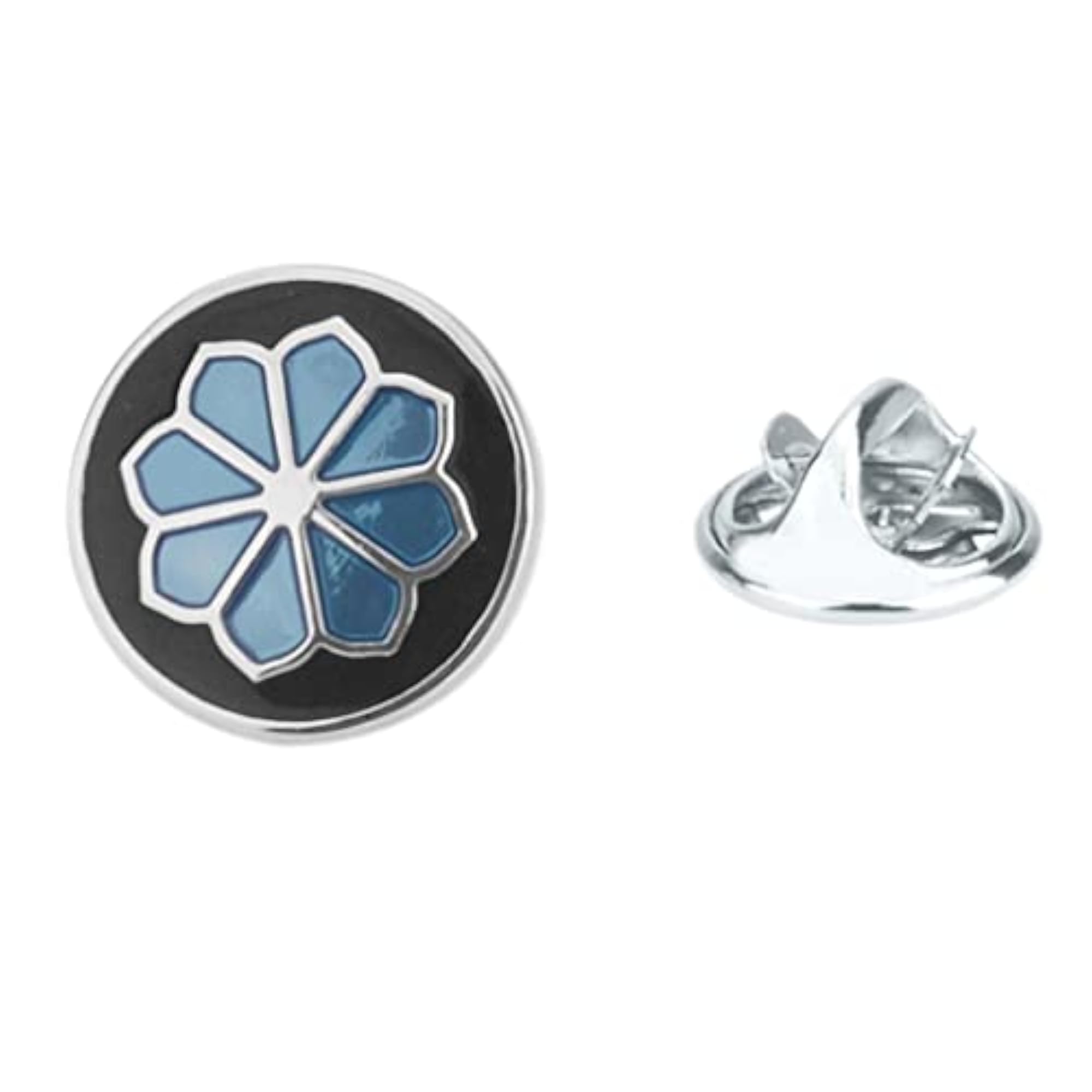 Vintage Black & Blue Lotus Flower Enamel Lapel Brooch Pin