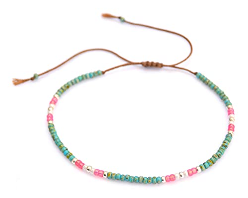 Anklet For Women, Turquoise Beaded Boho Anklet, Bohemian Hippie Colorful Beach Summer Waterproof Anklet For Women Teens And Girls, Native American Style, Adjustable, Handmade By Tribes #TOP1