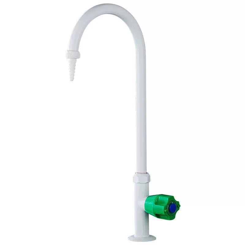 Professionell Einzelauslauf Laborarmatur Schwanenhals-Wasserhahn Tischmontage mit grünem Griff für Bildungs-Laborarbeitsplatz und Spüle