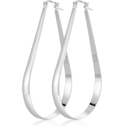 PABBEU S925 Sterling Silver Hoop Earrings Lightweight Oval Silver Hoop Earrings for Women Hypoallergenic 14k Gold Plated Hoops Earring Large Gold Hoops Earring for Women Gift (Inner Diameter：27/34/36/45mm)