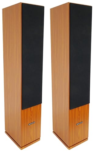 Rockville RockTower 68C Passive Tower Speaker, 8 Ohm, Classic Wood Grain, 500W Peak, 3-Way, Dual 6.5', MDF Cabinet, Detachable Grille, for Home Audio, 2-piece