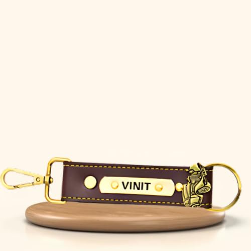 Image of THE EPIC BOX Personalized Leather Keychain with Hook, Customised Leather Keychain for Men & Women | Added with Name & Charm
