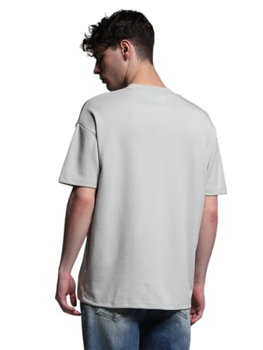 Image of Jack & Jones Men's Solid Round Neck Cotton Relaxed Fit T-Shirt | Boxy Fit | Drop Shoulders