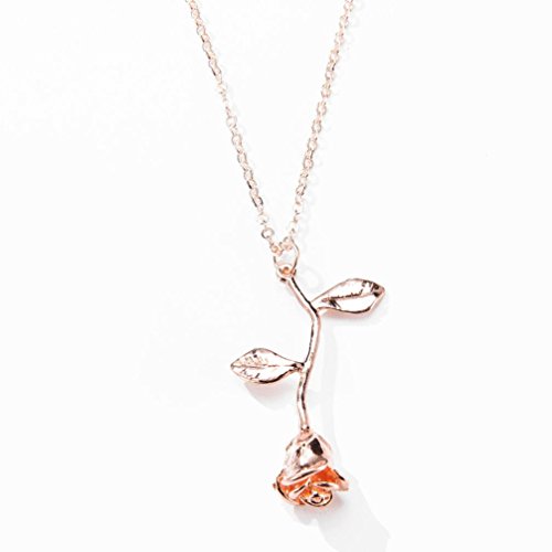 Women Ladies Girls Rose Pendant Necklace Cuekondy Fashion Statement Jewelry Personalized (Rose Gold)