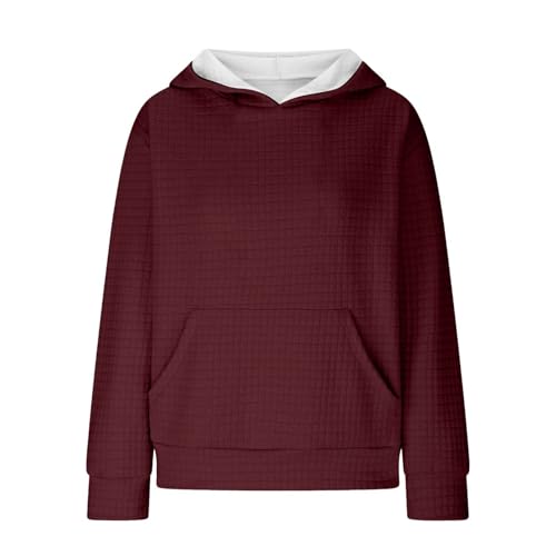 Hoodies for Girls Cute Oversized Waffle Sweatshirt With Pockets Long Sleeve Fall Winter Solid Baggy Teen Hoodie4