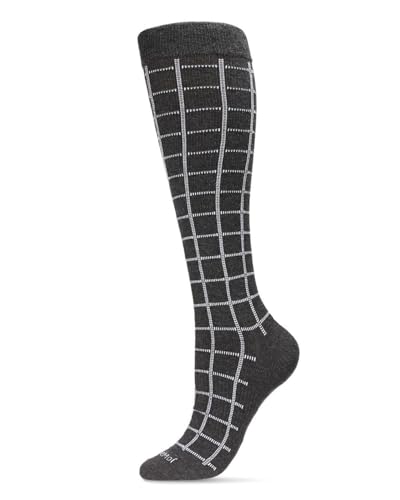 MeMoi Wellfit Unisex Window Pane Knee High Cotton Blend 15-20mmHg Graduated Compression Socks Dark Gray Heather 10-13