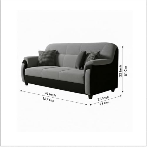 Image of Torque - Ruben 3+1+1 Seater Sofa Set for Bedroom Hall (Black) | Comfortable 5 Seater Fabric Sofa Set with 2 Cushions for Living Room Festival Gift | 1 Year Warranty