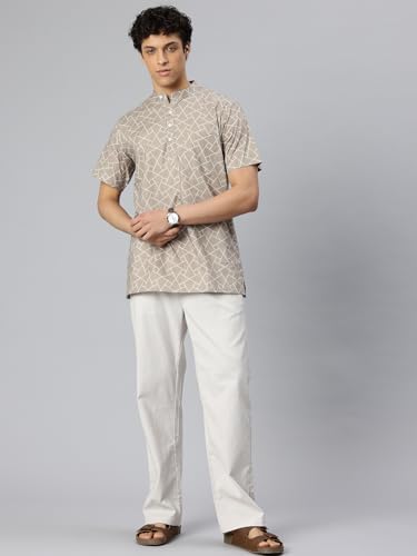 Image of Majestic Man Men Slim Fit Ethnic Motifs Cotton Printed Half Sleeve Short Kurta