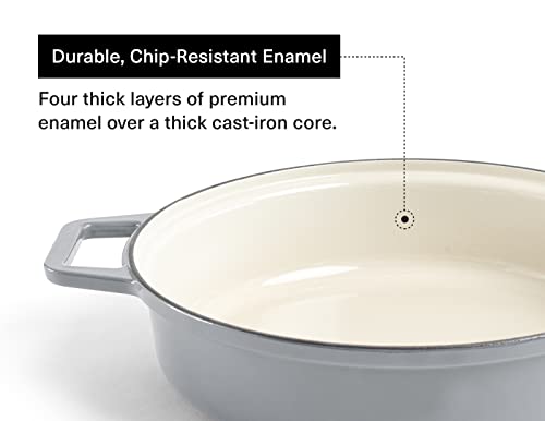 Image of Misen 5.5 QT Braiser - Enameled Cast Iron Pan for Searing, Braising & Slow Cooking - No-Chip Enamel Coating - Extra-Wide Handles - Superior Heat Retention & Even Cooking - Gray