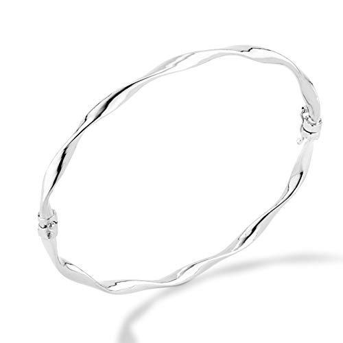 MiaBella 925 Sterling Silver Italian Oval Hinged Twist Bangle Bracelet for Women Teen Girls 6.75 to 8 Inch Made in Italy (Small 6.75