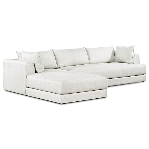 Image of Poly & BARK Marcel Left-Facing Corner Sectional with Extra-Wide Chaise - Deep, Relaxed Modern Design with Feather-Blend Cushions for Living Room Comfort and Style - Upholstered in Bright Ash