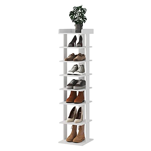HOME BI 7 Tiers Vertical Shoe Rack, Tall Narrow Shoe Orgenizer,Skinny Wooden Shoe Shelf, Slim Shoe Tower, Free Standing Shoe Rack for Entryway, Closets, Corner, Front Door, Outdoor, White HOME BI 7 Tiers Vertical Shoe Rack, Tall Narrow Shoe Orgenizer,Skinny Wooden Shoe Shelf, Slim Shoe Tower, Free Standing Shoe Rack for Entryway, Closets, Corner, Front Door, Outdoor, White