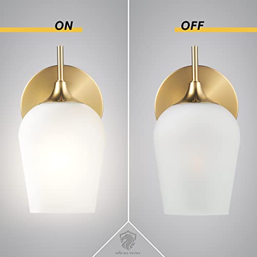 Hamilyeah Gold Wall Sconce Lighting Set Of 2, Bathroom Sconces Wall Lighting With Frosted Champagne Glass Shade, Modern Wall Lighting Fixtures For Kitchen, Living Room, Dining Room,Bedroom, Ul Listed #TOP4