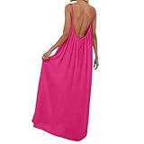 Robe Longue Femme Robe Boheme Chic Robes Cami à Bretelles Spaghetti Elegant Couleur Unie Maxi Dress pour Vacances à la Plage RobeFemme Chic Et Élégante