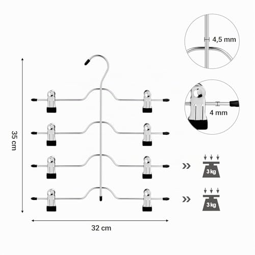 Miniatura 5 de Songmics Perchas Para Falda Con Clips, Juego De 3, Metal De 4 Capas, Con 8 Pinzas Ajustables Antideslizantes, Para Pantalones, Vaqueros, Toallas, Cortos, 32 Cm, Color Plata Y Negro Cri042bk