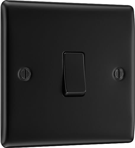 BG Electrical Single Intermediate Wall Light Switch, Raised and Slim Profile, Round Edges, Nexus Metal, Matt Black, 20A, 16AX, NFB13