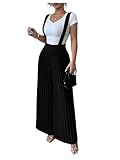 Floerns Women's Suspender Pants Elastic Waist Pleated Wide Leg Overall Jumpsuit Black Medium