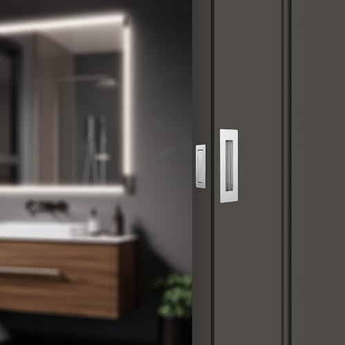 Malimali Pocket Door Pull and Edge Set, Stainless Steel Hardware Recessed Handle, Sliding Door Finger Flush Pull (Brushed Steel, 3 Pack)