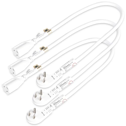 ExtensionPro 2ft Flat Plug Heavy Duty Extension Cord 1875W 15A 14AWG 3 Prong 2 Foot for Home Appliance UL Listed White 3 Packs(White)