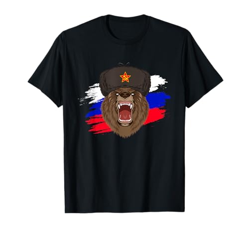 Russischer Bär Russie Ours russe T-Shirt Noir Unisex Adulte Coupe classique Manches courtes Col rond Size S