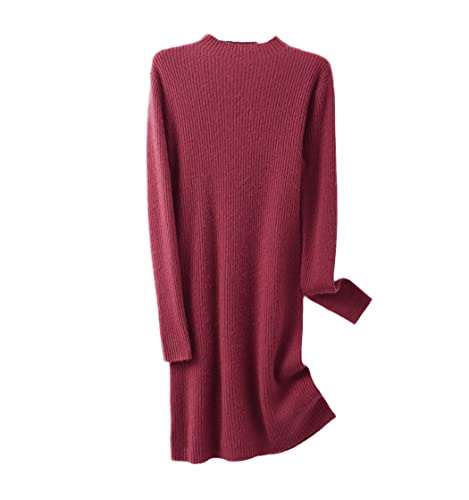 Robe tricotée laine de cachemire femme hiver robe chaude longue rouge taille L en maille