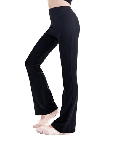 DanceDaily Girls Black Bell Bottom Leggings Ultra-Soft Trousers for Big Kids Dancing, Daily Wear, Gymnastics