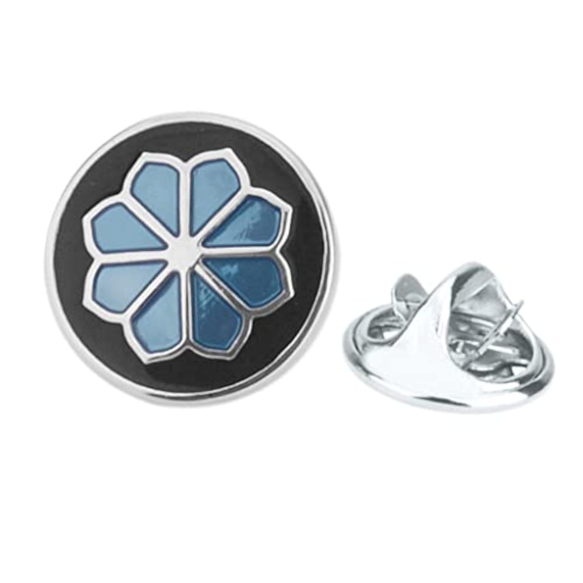 Vintage Black & Blue Lotus Flower Enamel Lapel Brooch Pin