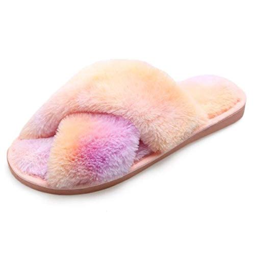 Zapatillas de Casa Libre para Mujer, Cruzadas Peludo de Pantuflas, Punta Abierta Peludo Zapatillas, Lujosa Cómoda Zapatillas de Felpa Mujer Yellow-37/38 EU
