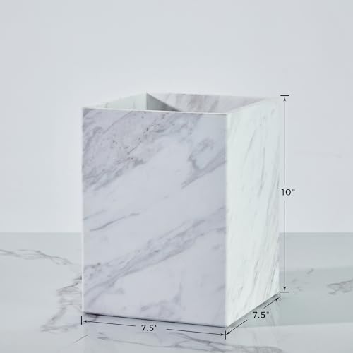 Image of 100% Natural Marble Bathroom Trash Can, 2.4 Gallon /9.2 Liter Small Trash Bin, Modern Natural Stone Garbage Can, Rectangular Waste Basket for Living Room, Bedroom, Office, Kitchen, Compact Space
