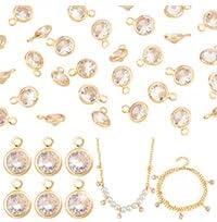 PH PandaHall 30pcs 18K Gold Plated Cubic Zirconia Charms, Golden Round Crystal Charms for DIY Crafts - Image 7