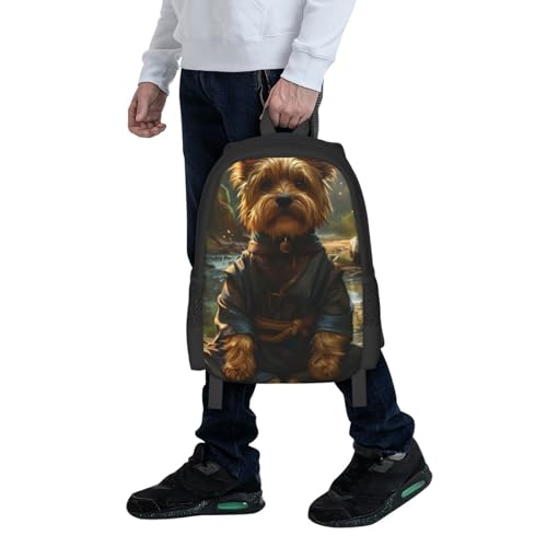 Commuter Unisex Dog Monk Meditation Zen Backpack Spacious Compartments for Work Essentials Casual Outings & Trips 17 Inch 7