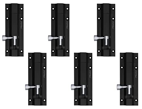 Image of Plantex Stainless Steel 4-inch Tower Bolt /Tower Bolt for Home,Offices Doors and Windows /Tower Bolt for Main Door /Wardrobe Door Latch /Kundi /Chitakini /Door Latch for Windows (Black Finish, Pack of 6)
