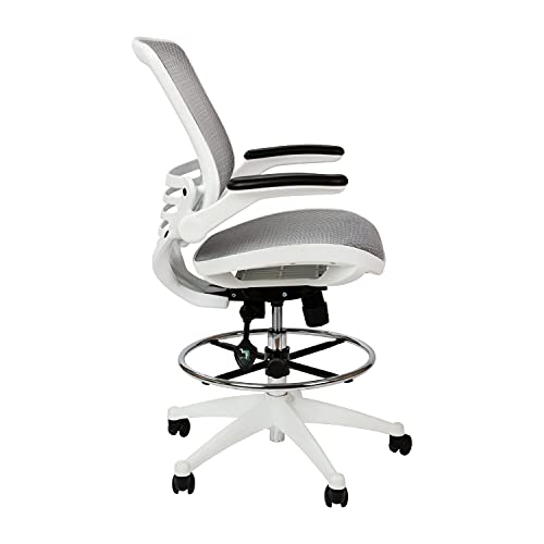 Image of Flash Furniture Waylon Mid-Back Swivel Office Chair with Adjustable Foot Ring and Seat Height, Ergonomic Mesh Chair with Armrests, Gray /White