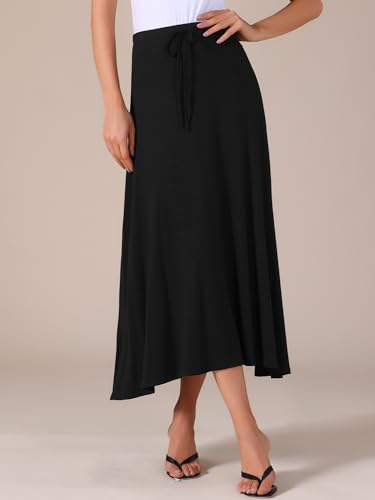 Allegra K Women's Casual Long Skirts Elastic Waist Drawstring Stretchy A-Line Flare Flowy Maxi Skirt3