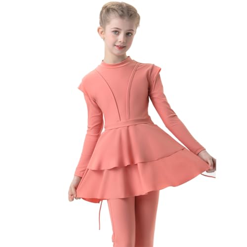Image of FYMNSI Kids Burkini Swimsuits Girls Baby Modest Muslim Swimwear Long Sleeve Swim Top Pants Hijab 3PCS Bathing Suit Rash Guard
