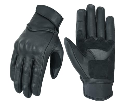 RUBSONS Men's Touch Screen Leather Motorcycle Biker Gloves (L)