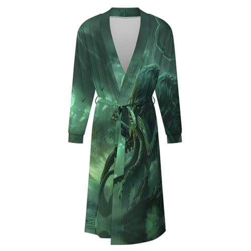 Funny-Cthulhus Moonight Soft Robe Long Sleeve Bathrobes V Neck Sleepwear Spa Robes with Belt Men Woman4