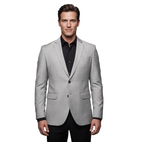 stylebu.in Men’s Light Grey Checked Slim Fit Blazer | Single Breasted Formal Office Jacket for Men-picture-48