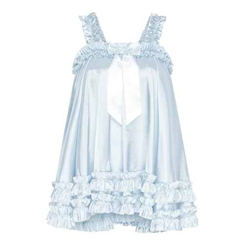Image of Satini Lingerie Satin Sissy Ruffle Hem Frilly Babydoll Dress Negligee Feminine Cosplay