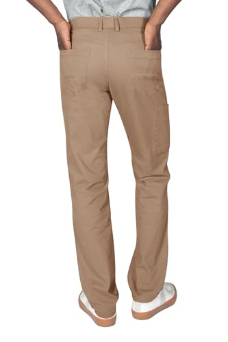 Plaid&Plain Men's Khaki Pants Stretchy Straight Fit with Side Pocket and Elastic Waistband2