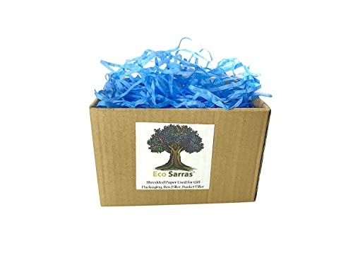 Image of Eco Sarras Thin Shredded Paper Crinkle Paper Grass Strips Gift Tray Decoration, Gift Hamper Decorations, Gift Box Fillers, Wedding Birthday & Valentines Day Gift (100 Grams, Blue, Pack of 1)
