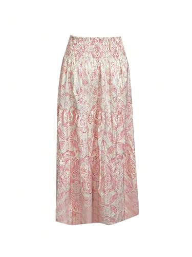 Milumia Women's Boho Floral Long Skirt Shirred High Waist Summer Vacation Flowy Maxi Skirts2