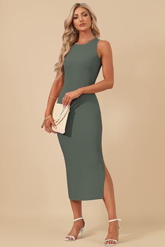 Image of AUSELILY Womens Summer Bodycon Dresses 2026 Basic Casual Sleeveless Knit Tank Midi Dress