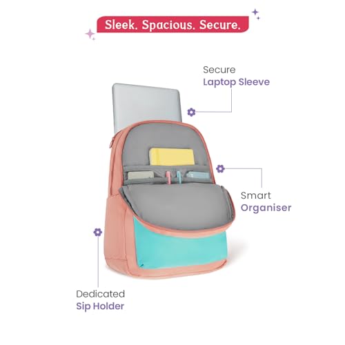 Image of Genie Chique Casual Backpack For Girls |18 In-27 Ltr with Laptop Sleeve, Rain Cover and Three Compartments with Padded Shoulders |Best for Books,Stationery,Lunch Box & Essentials - Teal
